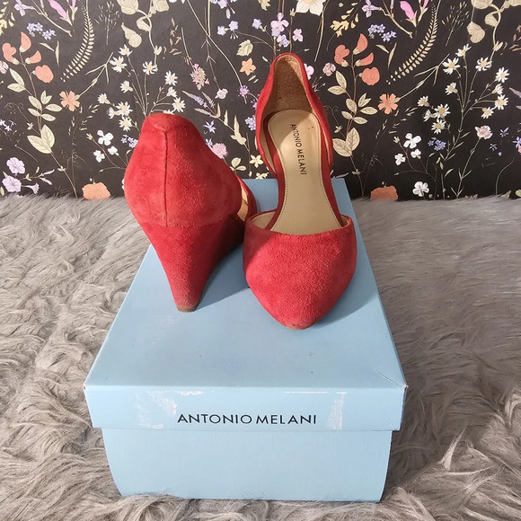 ANTONIO MELANI | Womens Red Suede Wedge D'orsay pointed toe pump size 6.5 - Picture 4 of 6